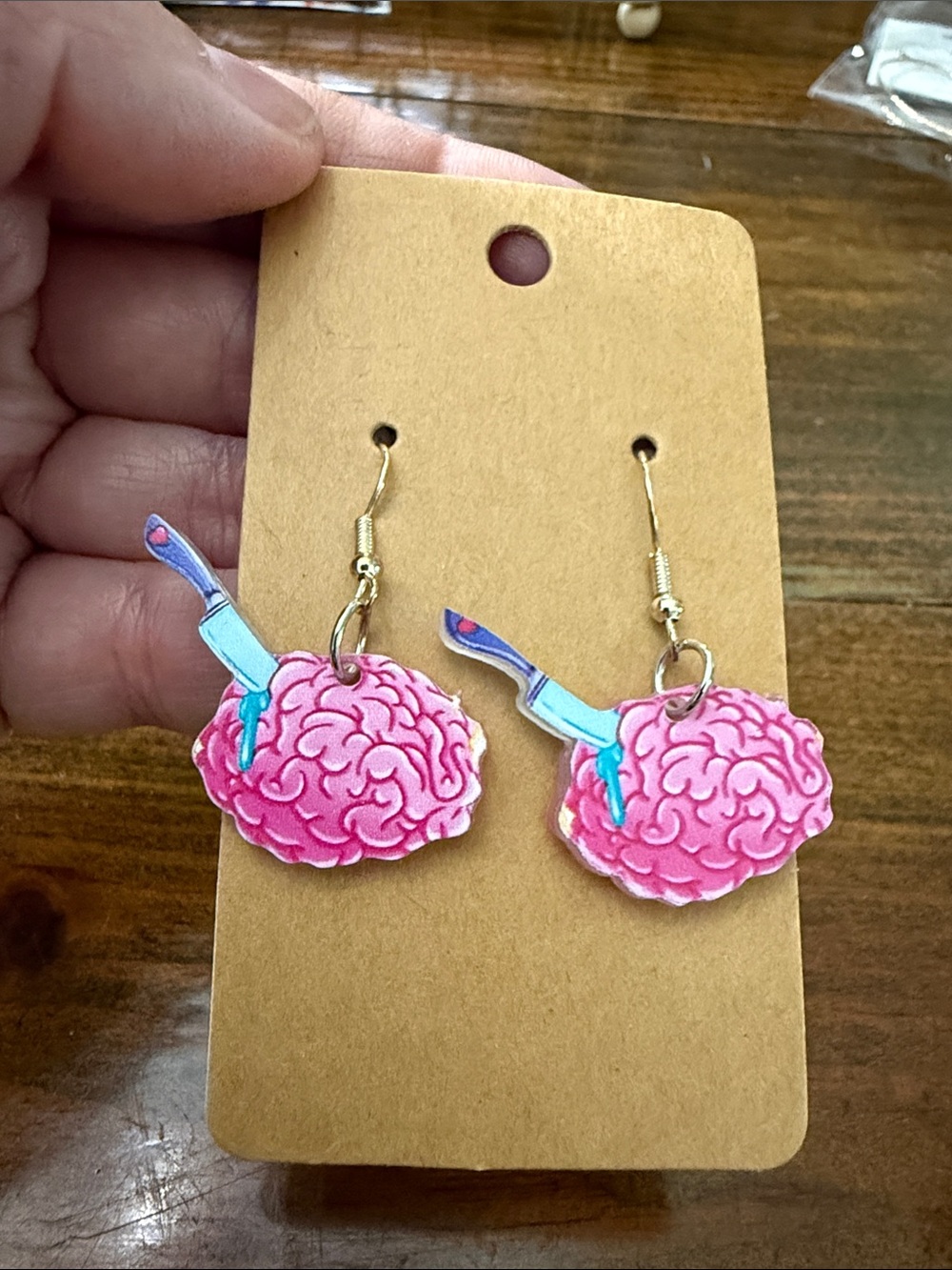 Pink Brain & Knife Dangle Earrings